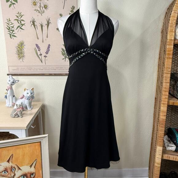 American Vintage Dresses & Skirts - Vintage 90s Y2k Sequin Babydoll Halter Dress Party Dark Coquette Romantic Goth M
